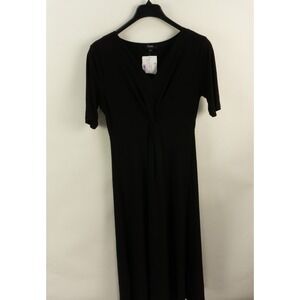 MSX Black Gathered Pleated Short Sleeve Midi Dress Black Jersey Women's Size M